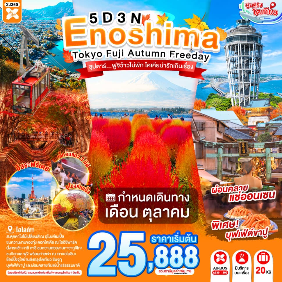 แบนเนอร์ทัวร์ ENOSHIMA TOKYO FUJI AUTUMN FREEDAY  5D 3N BY XJ --- OCT'26 -- ซุปตาร์...ฟูจิว้าวไม่พัก โคเคียน่ารักเกินเรื่อง