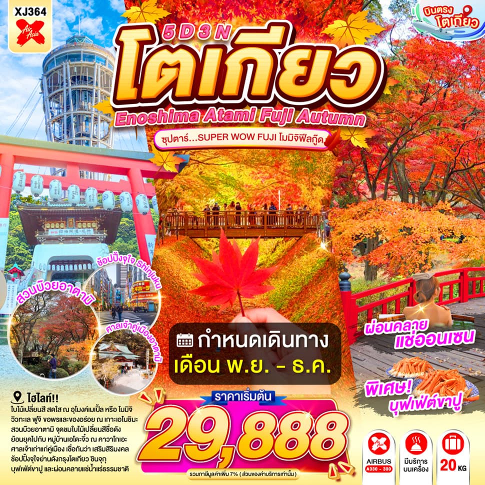 ทัวร์ ENOSHIMA ATAMI TOKYO FUJI AUTUMN 5D 3N BY XJ --- NOV - DEC'26 -- ซุปตาร์...SUPER WOW FUJI โมมิจิฟีลกู๊ด - XJ364
